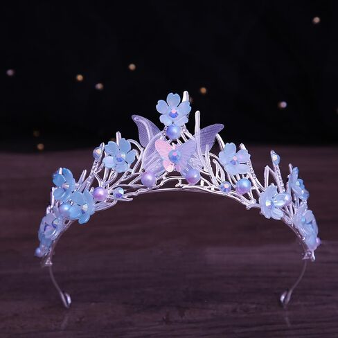 Tiaras Crown for Women, Bride Royal Queen Crown Pearl Rhinestone Princess Headband Quinceanera Hair Acessories Tiaras and Crown Jewelry for Porm Party (Purple Butterfly Pearl) in Saudi Arabia