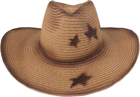 Retro Cowboy Sun Hat with Star Patterns Adjustable Draw-Cord Large Wide Brim Summer Hats for Travel Farm Garden Stage Show in Saudi Arabia