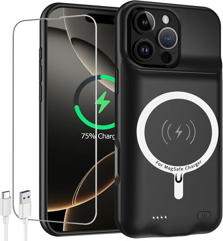 حافظة بطارية لهاتف iPhone 16، أحدث حافظة شاحن ممتدة وقابلة لإعادة الشحن بسعة 10000 مللي أمبير في الساعة عالية السعة وشحن لاسلكي متوافقة مع iPhone 16 (6.1 بوصة) وحقيبة شحن وCarplay (أسود) in Kuwait