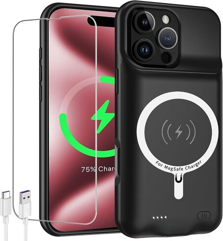 حافظة بطارية لهاتف iPhone 16، أحدث حافظة شاحن ممتدة وقابلة لإعادة الشحن بسعة 10000 مللي أمبير في الساعة عالية السعة وشحن لاسلكي متوافقة مع iPhone 16 (6.1 بوصة) وحقيبة شحن وCarplay (أسود) in Kuwait