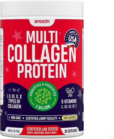 Multi Collagen Peptides with Probiotics + Type I, II, III, V, X + Hydrolyzed Collagen Powder with Vitamin C+D3+B7+K2+E Hyaluronic Acid, Supports Skin Hair Nail & Joint, Grass-Fed, Non-GMO in Saudi Arabia