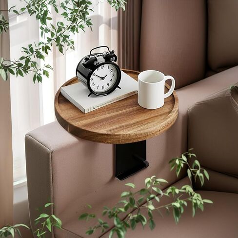 Acacia Wood Couch Arm Table, Adjustable & Removable Couch Arm Tray with Phone Holder, Clip On Armrest Tray for Wide Thin Couch, Wooden Arm Chair Table Tray for TV Dinners/Drinks/Remotes/Snacks in Saudi Arabia