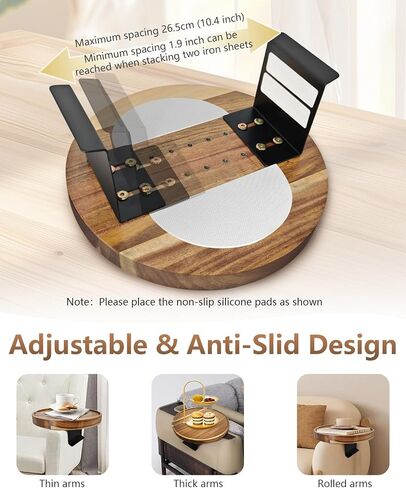 Acacia Wood Couch Arm Table, Adjustable & Removable Couch Arm Tray with Phone Holder, Clip On Armrest Tray for Wide Thin Couch, Wooden Arm Chair Table Tray for TV Dinners/Drinks/Remotes/Snacks in Saudi Arabia