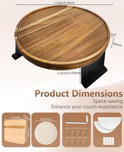 Acacia Wood Couch Arm Table, Adjustable & Removable Couch Arm Tray with Phone Holder, Clip On Armrest Tray for Wide Thin Couch, Wooden Arm Chair Table Tray for TV Dinners/Drinks/Remotes/Snacks in Saudi Arabia