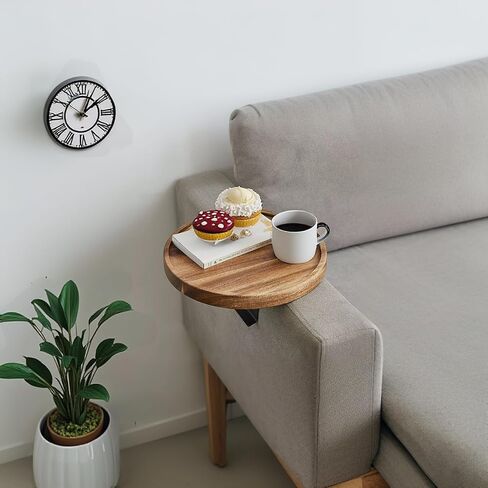 Acacia Wood Couch Arm Table, Adjustable & Removable Couch Arm Tray with Phone Holder, Clip On Armrest Tray for Wide Thin Couch, Wooden Arm Chair Table Tray for TV Dinners/Drinks/Remotes/Snacks in Saudi Arabia