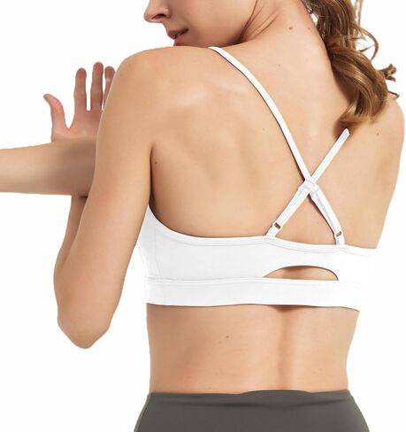 AMRIY Women's Light Support Sports Bra Adjustable Thin Straps Criss Cross Back Open Back Removable Pads Yoga Workout Bra in Saudi Arabia