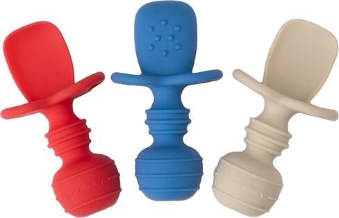 Upward Baby 3 pack Silicone Baby Feeding Spoon with Anti Choke Barrier - Baby Spoons Self Feeding 6 Months, First Stage Infant Supplies and Toddler Utensils, Baby Led Weaning Soft-Tip Training Spoon in Saudi Arabia