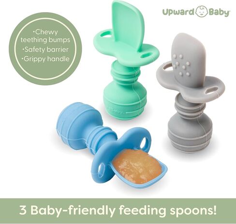 Upward Baby 3 pack Silicone Baby Feeding Spoon with Anti Choke Barrier - Baby Spoons Self Feeding 6 Months, First Stage Infant Supplies and Toddler Utensils, Baby Led Weaning Soft-Tip Training Spoon in Saudi Arabia