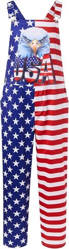 Men American Flag Overalls Adjustable Strap Summer Long Jumpsuits in Kuwait
