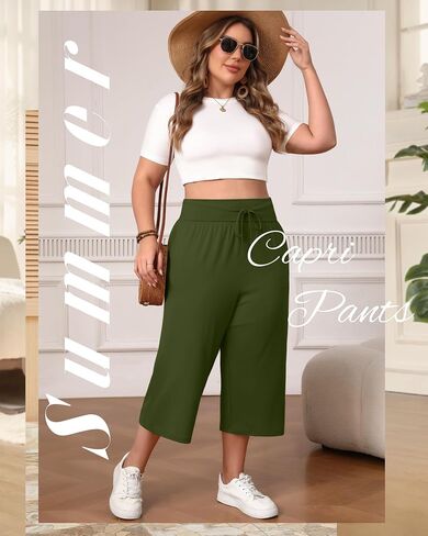 Neer 3 Pack Women's Capris Plus Size Yoga Lounge Pants Wide Leg High Waist Drawstring Cropped Cotton Sweatpants with Pockets in Saudi Arabia