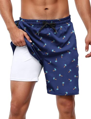 Cysincos Mens Swim Trunks with Compression Liner 7" 2 in 1 Quick Dry Swimming Swimwear Board Shorts with Zipper Pockets in Saudi Arabia