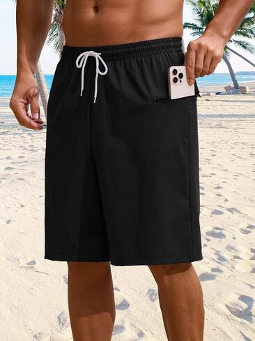 Mens Swim Trunks with Compression Liner 9 Inch Quick Dry 2 in 1 Swimming Board Shorts Bathing Suit w/Zipper Pockets in Kuwait