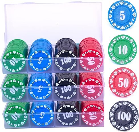400 Plastic Poker Chips with Storage Box Set,Denomination Printed Casino Style Chip for Texas Home Game Holdem Poker Nights,Blackjack,Roulette Games,Casino Parties in Kuwait