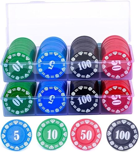 400 Plastic Poker Chips with Storage Box Set,Denomination Printed Casino Style Chip for Texas Home Game Holdem Poker Nights,Blackjack,Roulette Games,Casino Parties in Kuwait