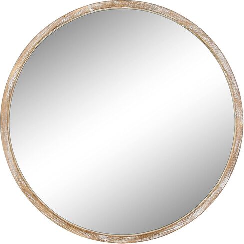 30 inch Round Wall Mirror for Bathroom, Large Circle Vanity Mirror for Wall Decor, Wooden Frame for Entryway Bedroom Living Room, Natural Rustic in Saudi Arabia