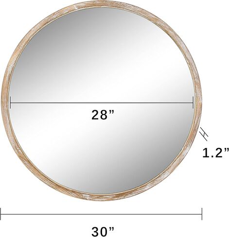 30 inch Round Wall Mirror for Bathroom, Large Circle Vanity Mirror for Wall Decor, Wooden Frame for Entryway Bedroom Living Room, Natural Rustic in Saudi Arabia