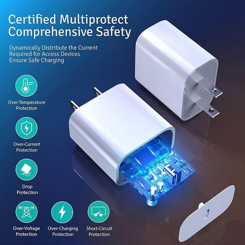 TT&C 20W USB C شاحن كابل شحن سريع بلوك سلك 6.6 قدم لـ iPhone 15، 15 Plus، 15 Pro، 15 Pro Max، 2021/2020/2018 iPad Pro 12.9 Gen 5/4/3، iPad Pro 11 Gen 3/2/1 ، شاحن آيباد إير 4، 2 عبوة in Saudi Arabia