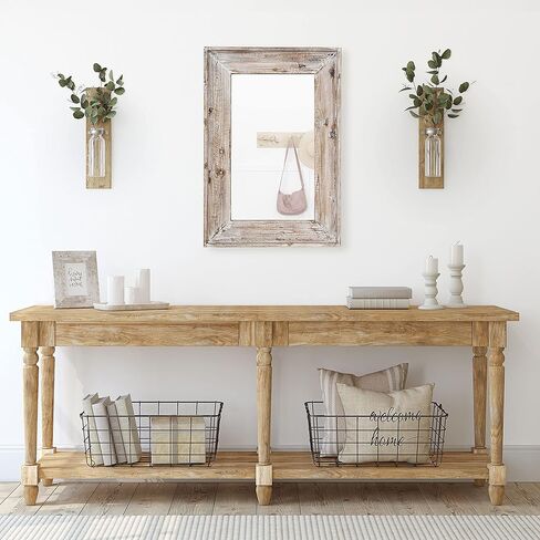 30 inch Round Wall Mirror for Bathroom, Large Circle Vanity Mirror for Wall Decor, Wooden Frame for Entryway Bedroom Living Room, Natural Rustic in Kuwait