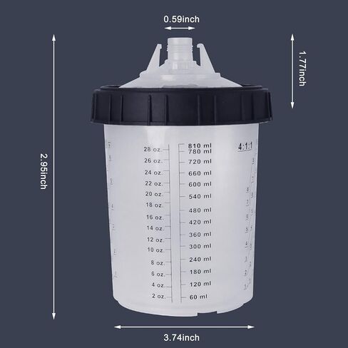 Disposable Paint Sprayer Mixing Cup for Automotive Paint Gun, HVLP Paint Spray Paint Gun 20 Ounce (600ml) Kit with 10 Cups and Lids System, 1 Hard Cup with Retainer Ring and 2 Plugs in Saudi Arabia