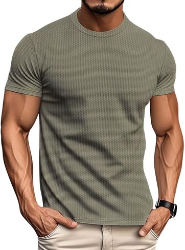 Men's T-Shirts Casual Knit Short Sleeve Crewneck Shirts Crewneck Shirts Knitted Pullover Tees in Kuwait
