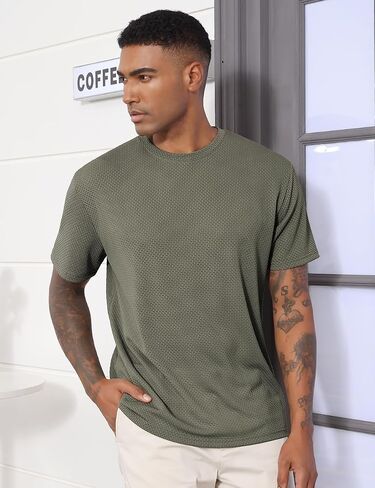 Men's T-Shirts Casual Knit Short Sleeve Crewneck Shirts Crewneck Shirts Knitted Pullover Tees in Kuwait