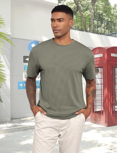 Men's T-Shirts Casual Knit Short Sleeve Crewneck Shirts Crewneck Shirts Knitted Pullover Tees in Kuwait