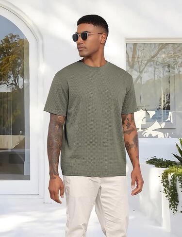Men's T-Shirts Casual Knit Short Sleeve Crewneck Shirts Crewneck Shirts Knitted Pullover Tees in Kuwait