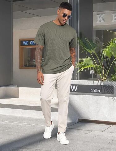 Men's T-Shirts Casual Knit Short Sleeve Crewneck Shirts Crewneck Shirts Knitted Pullover Tees in Kuwait