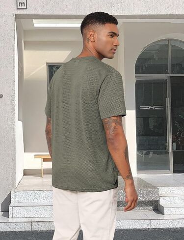 Men's T-Shirts Casual Knit Short Sleeve Crewneck Shirts Crewneck Shirts Knitted Pullover Tees in Kuwait