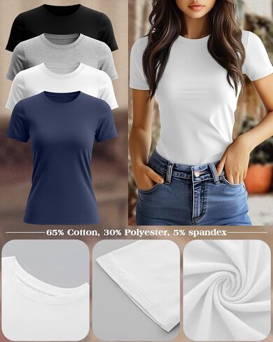 Ficerd 4 Pack Women's Short Sleve T Shirts Cotton Crew Neck Tops Tops Basic Discal in Kuwait