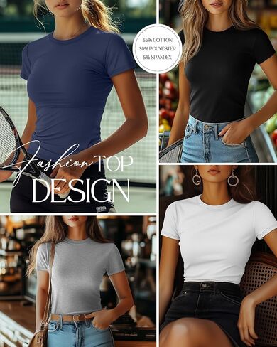 Ficerd 4 Pack Women's Short Sleve T Shirts Cotton Crew Neck Tops Tops Basic Discal in Kuwait
