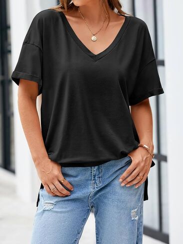 Tankaneo Womens Exgerize Tshirts v الرقبة القصيرة الأكمام قمم الصيف غير الرسمي فضفاضة قمصان Tye Tye in Kuwait