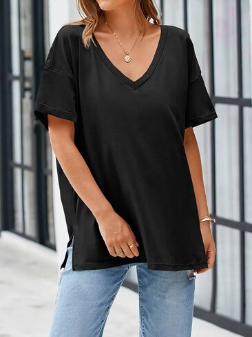 Tankaneo Womens Exgerize Tshirts v الرقبة القصيرة الأكمام قمم الصيف غير الرسمي فضفاضة قمصان Tye Tye in Kuwait