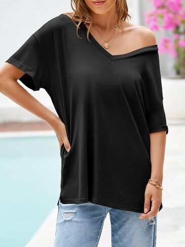 Tankaneo Womens Exgerize Tshirts v الرقبة القصيرة الأكمام قمم الصيف غير الرسمي فضفاضة قمصان Tye Tye in Kuwait