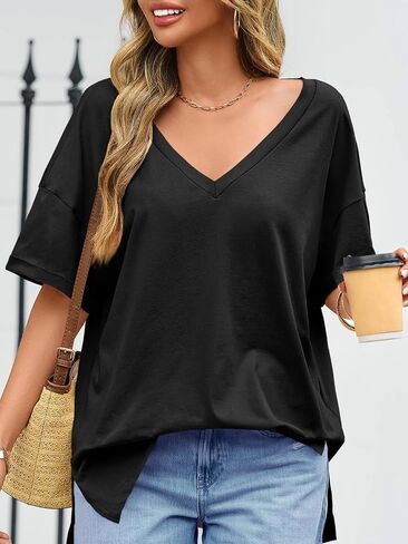 Tankaneo Womens Exgerize Tshirts v الرقبة القصيرة الأكمام قمم الصيف غير الرسمي فضفاضة قمصان Tye Tye in Kuwait