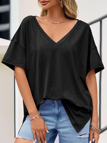 Tankaneo Womens Exgerize Tshirts v الرقبة القصيرة الأكمام قمم الصيف غير الرسمي فضفاضة قمصان Tye Tye in Kuwait