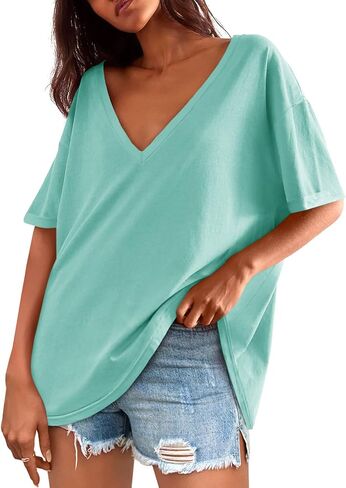 Tankaneo Womens Exgerize Tshirts v الرقبة القصيرة الأكمام قمم الصيف غير الرسمي فضفاضة قمصان Tye Tye in Kuwait