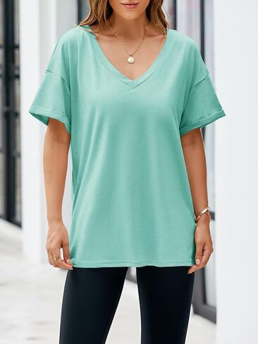 Tankaneo Womens Exgerize Tshirts v الرقبة القصيرة الأكمام قمم الصيف غير الرسمي فضفاضة قمصان Tye Tye in Kuwait