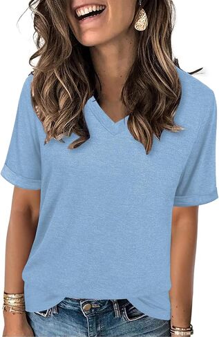 Women's T Shirts V-Neck 2025 Fashion Spring Summer Casual Women Tops Trendy Cute Fit Tee S-XXL in Saudi Arabia