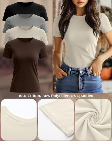Ficerd 4 Pack Women's Short Sleve T Shirts Cotton Crew Neck Tops Tops Basic Discal in Kuwait