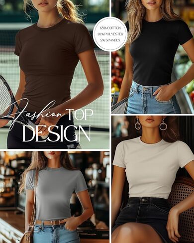 Ficerd 4 Pack Women's Short Sleve T Shirts Cotton Crew Neck Tops Tops Basic Discal in Kuwait