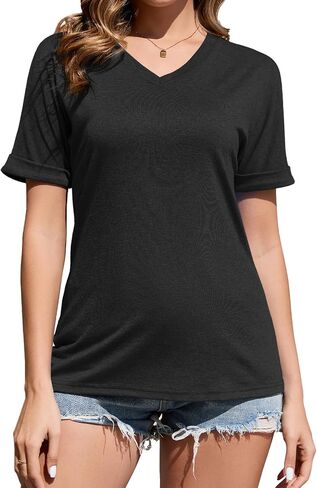 Women's T Shirts V-Neck 2025 Fashion Spring Summer Casual Women Tops Trendy Cute Fit Tee S-XXL in Saudi Arabia