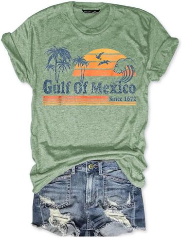 Gulf of Mexico T Shirt Graphic Mexico Shirts for Women Retro Beach Tops in Kuwait