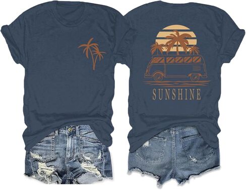Hawaiian Shirts for Women Beach Hawaii Tropical Shirt Palm Tree Sunshine Graphic Tees Vacation Summer Vibes Tops in Saudi Arabia