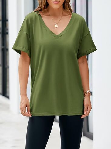 Tankaneo Womens Exgerize Tshirts v الرقبة القصيرة الأكمام قمم الصيف غير الرسمي فضفاضة قمصان Tye Tye in Saudi Arabia