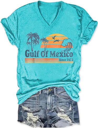 Gulf of Mexico T Shirt Graphic Mexico Shirts for Women Retro Beach Tops in Kuwait