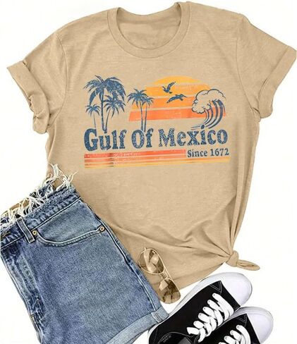 Gulf of Mexico T Shirt Graphic Mexico Shirts for Women Retro Beach Tops in Kuwait