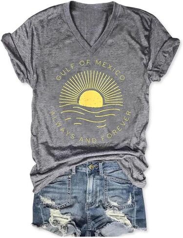 Gulf of Mexico T Shirt Graphic Mexico Shirts for Women Retro Beach Tops in Kuwait