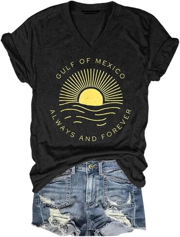 Gulf of Mexico T Shirt Graphic Mexico Shirts for Women Retro Beach Tops in Kuwait