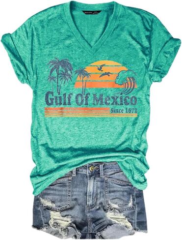 Gulf of Mexico T Shirt Graphic Mexico Shirts for Women Retro Beach Tops in Kuwait
